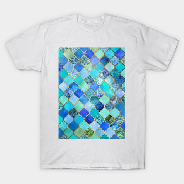 Cool Jade & Icy Mint Decorative Moroccan Tile Pattern T-Shirt by micklyn